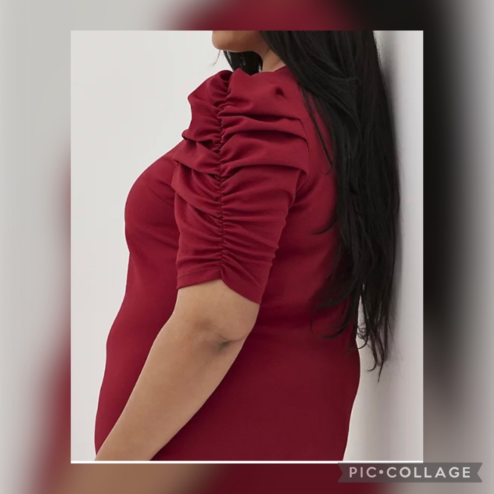 Torrid puff sleeve mini dress- textured knit red - Picture 3 of 5